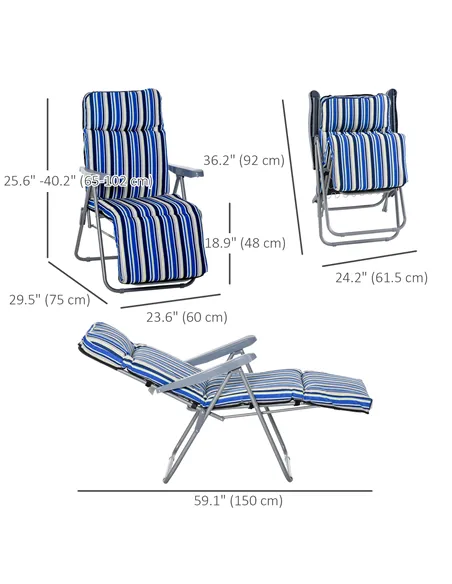 Outsunny Reclining Garden Chair Set of 2, 5-Level Adjustable Zero Gravity Chairs with Cushions, Folding Sun Lounger Garden Recli