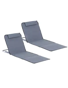 Outsunny Set of 2 Foldable Garden Beach Chair Mat Lightweight Outdoor Sun Lounger Seats Adjustable Back Metal Frame PE Fabric He