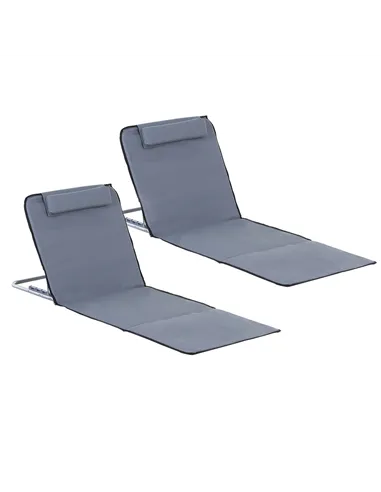Outsunny Set of 2 Foldable Garden Beach Chair Mat Lightweight Outdoor Sun Lounger Seats Adjustable Back Metal Frame PE Fabric He