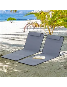 Outsunny Set of 2 Foldable Garden Beach Chair Mat Lightweight Outdoor Sun Lounger Seats Adjustable Back Metal Frame PE Fabric He 2
