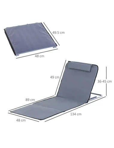 Outsunny Set of 2 Foldable Garden Beach Chair Mat Lightweight Outdoor Sun Lounger Seats Adjustable Back Metal Frame PE Fabric He