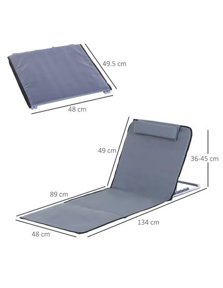 Outsunny Set of 2 Foldable Garden Beach Chair Mat Lightweight Outdoor Sun Lounger Seats Adjustable Back Metal Frame PE Fabric He