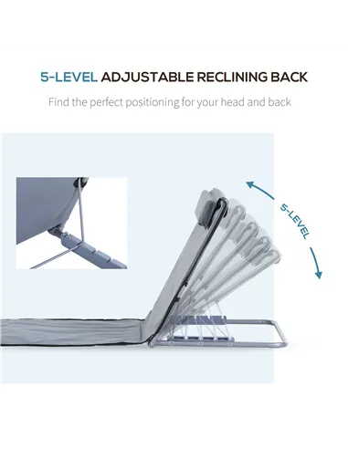 Outsunny Set of 2 Foldable Garden Beach Chair Mat Lightweight Outdoor Sun Lounger Seats Adjustable Back Metal Frame PE Fabric He