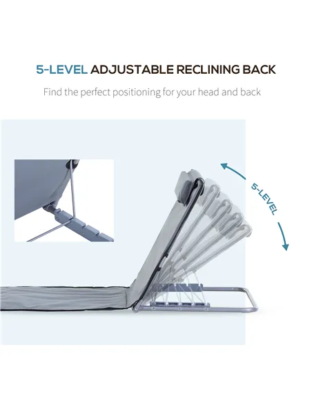 Outsunny Set of 2 Foldable Garden Beach Chair Mat Lightweight Outdoor Sun Lounger Seats Adjustable Back Metal Frame PE Fabric He