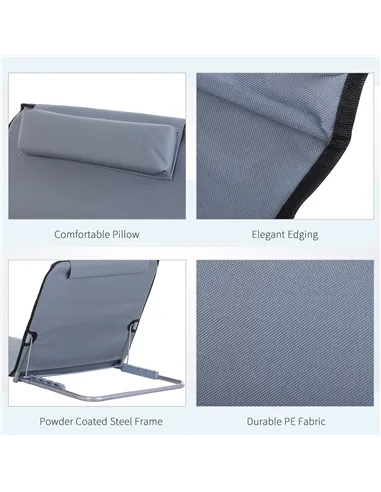 Outsunny Set of 2 Foldable Garden Beach Chair Mat Lightweight Outdoor Sun Lounger Seats Adjustable Back Metal Frame PE Fabric He