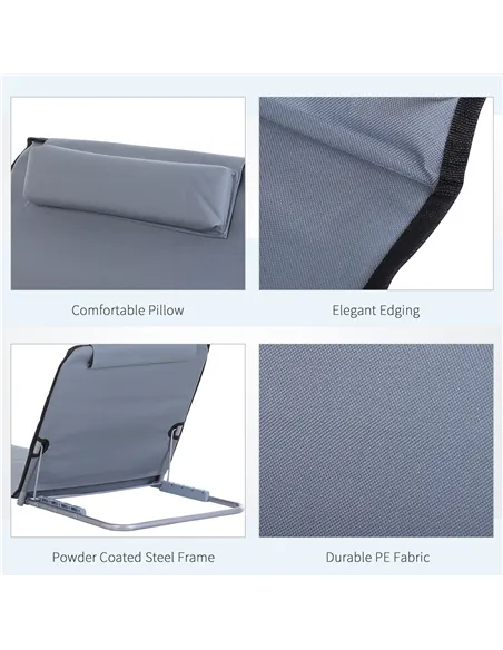 Outsunny Set of 2 Foldable Garden Beach Chair Mat Lightweight Outdoor Sun Lounger Seats Adjustable Back Metal Frame PE Fabric He