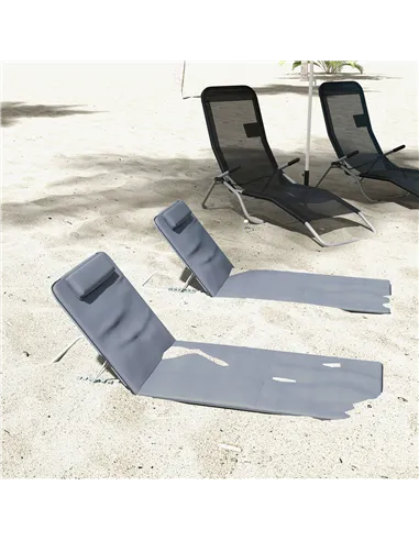 Outsunny Set of 2 Foldable Garden Beach Chair Mat Lightweight Outdoor Sun Lounger Seats Adjustable Back Metal Frame PE Fabric He