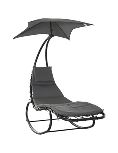 Outsunny Patio Rocking Chaise Lounge Rocking Bed with Canopy Cushion Headrest Pillow