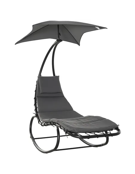 Outsunny Patio Rocking Chaise Lounge Rocking Bed with Canopy Cushion Headrest Pillow