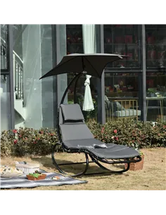 Outsunny Patio Rocking Chaise Lounge Rocking Bed with Canopy Cushion Headrest Pillow 2