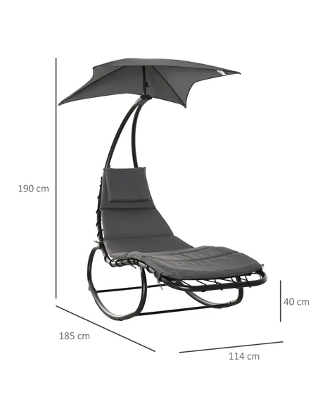 Outsunny Patio Rocking Chaise Lounge Rocking Bed with Canopy Cushion Headrest Pillow