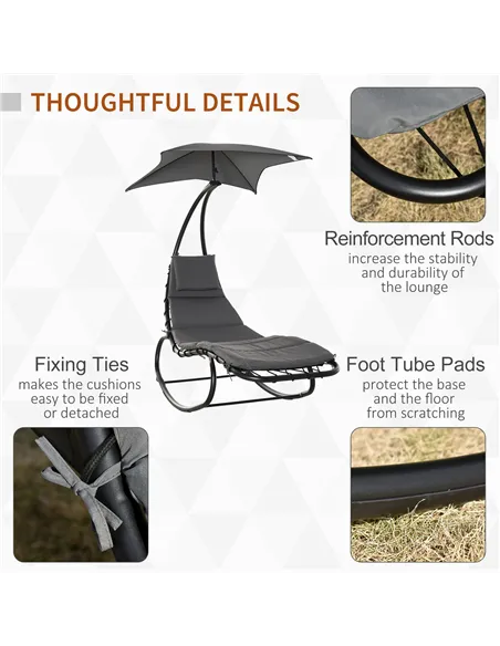 Outsunny Patio Rocking Chaise Lounge Rocking Bed with Canopy Cushion Headrest Pillow