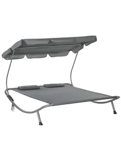 Outsunny Double Sun Lounger with Adjustable Detachable Canopy, Portable Garden Daybed for 2 with Wheels, Outdoor Sunbed Hammock 