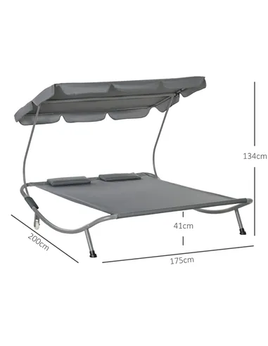 Outsunny Double Sun Lounger with Adjustable Detachable Canopy, Portable Garden Daybed for 2 with Wheels, Outdoor Sunbed Hammock 