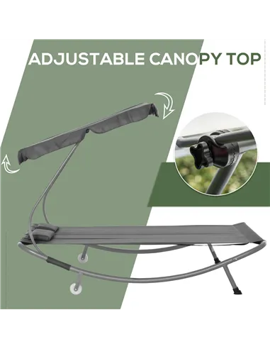 Outsunny Double Sun Lounger with Adjustable Detachable Canopy, Portable Garden Daybed for 2 with Wheels, Outdoor Sunbed Hammock 