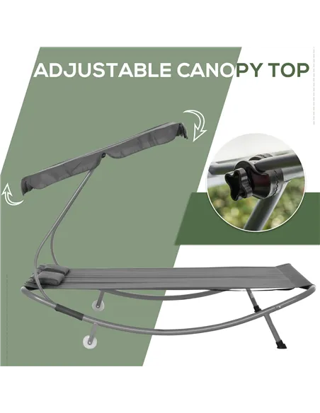 Outsunny Double Sun Lounger with Adjustable Detachable Canopy, Portable Garden Daybed for 2 with Wheels, Outdoor Sunbed Hammock 
