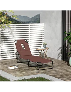 Outsunny Outdoor Folding Sun Lounger with Face Hole, 4 Level Adjustable Backrest Reclining Garden Lounger, Garden Recliner Sunbe 2