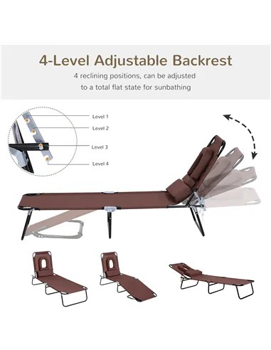 Outsunny Outdoor Folding Sun Lounger with Face Hole, 4 Level Adjustable Backrest Reclining Garden Lounger, Garden Recliner Sunbe