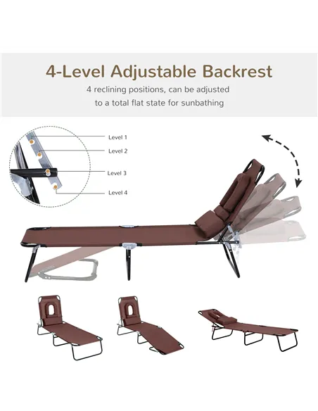 Outsunny Outdoor Folding Sun Lounger with Face Hole, 4 Level Adjustable Backrest Reclining Garden Lounger, Garden Recliner Sunbe
