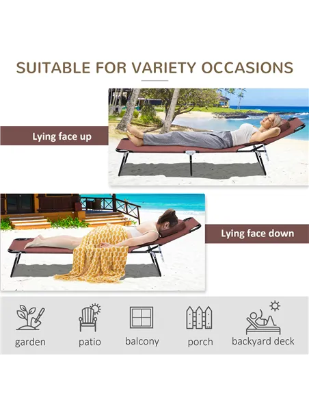 Outsunny Outdoor Folding Sun Lounger with Face Hole, 4 Level Adjustable Backrest Reclining Garden Lounger, Garden Recliner Sunbe