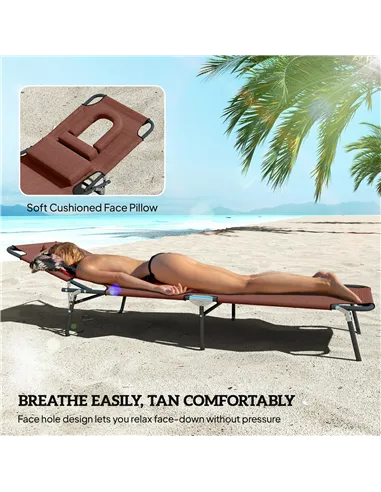 Outsunny Outdoor Folding Sun Lounger with Face Hole, 4 Level Adjustable Backrest Reclining Garden Lounger, Garden Recliner Sunbe