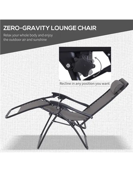 Outsunny 3pcs Folding Zero Gravity Chairs Sun Lounger Table Set w/ Cup Holders Reclining Garden Yard Pool, Dark Grey