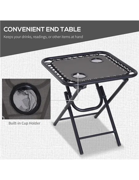 Outsunny 3pcs Folding Zero Gravity Chairs Sun Lounger Table Set w/ Cup Holders Reclining Garden Yard Pool, Dark Grey