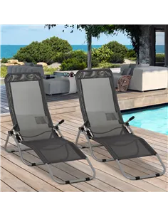 Outsunny Set of 2 Outdoor Patio Chaise Recliner Portable Lounge Chairs w/ Rust-Resistant Steel Frame & Adjustable Backrest, Grey 2