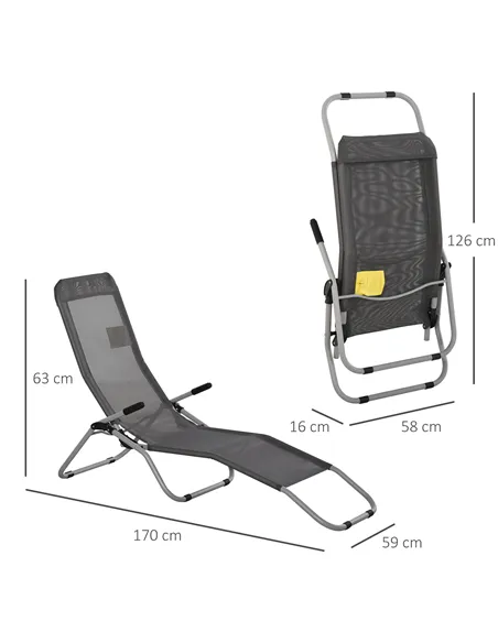 Outsunny Set of 2 Outdoor Patio Chaise Recliner Portable Lounge Chairs w/ Rust-Resistant Steel Frame & Adjustable Backrest, Grey