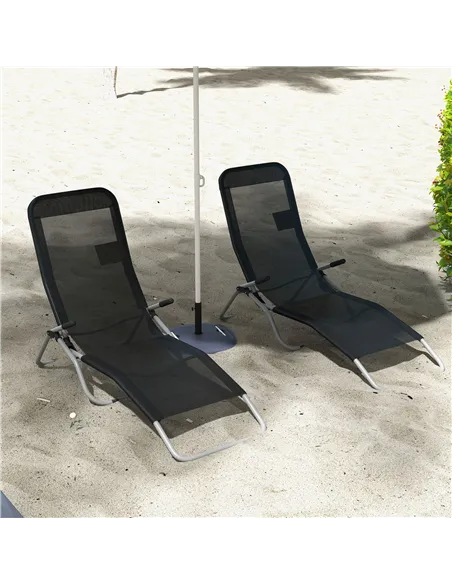 Outsunny Set of 2 Outdoor Patio Chaise Recliner Portable Lounge Chairs w/ Rust-Resistant Steel Frame & Adjustable Backrest, Grey