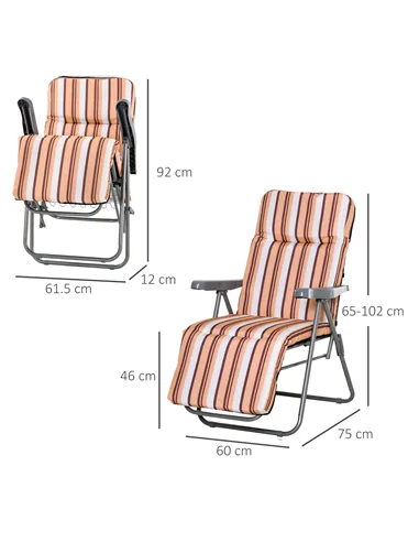 Outsunny Reclining Garden Chair Set of 2, 5-Level Adjustable Zero Gravity Chairs with Cushions, Folding Sun Lounger Garden Recli