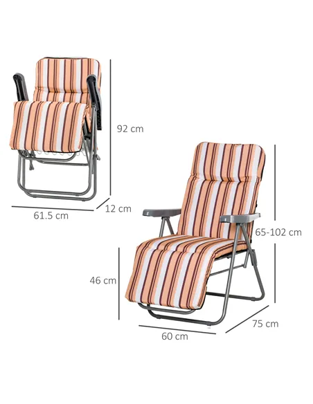 Outsunny Reclining Garden Chair Set of 2, 5-Level Adjustable Zero Gravity Chairs with Cushions, Folding Sun Lounger Garden Recli