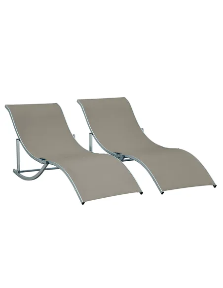 Outsunny Set of 2 S-shaped Foldable Lounge Chair Sun Lounger Reclining Outdoor Chair for Patio Beach Garden, Light Grey
