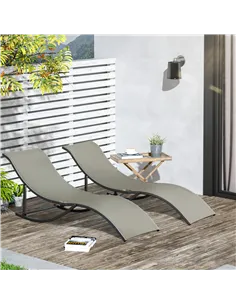 Outsunny Set of 2 S-shaped Foldable Lounge Chair Sun Lounger Reclining Outdoor Chair for Patio Beach Garden, Light Grey 2