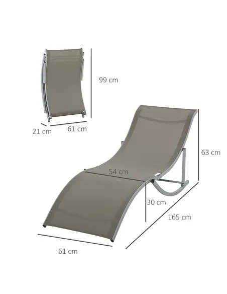 Outsunny Set of 2 S-shaped Foldable Lounge Chair Sun Lounger Reclining Outdoor Chair for Patio Beach Garden, Light Grey