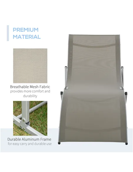 Outsunny Set of 2 S-shaped Foldable Lounge Chair Sun Lounger Reclining Outdoor Chair for Patio Beach Garden, Light Grey