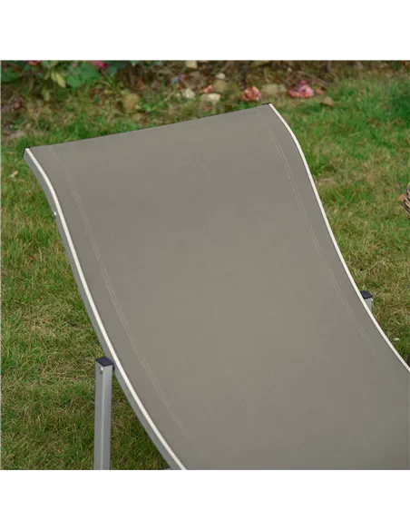 Outsunny Set of 2 S-shaped Foldable Lounge Chair Sun Lounger Reclining Outdoor Chair for Patio Beach Garden, Light Grey