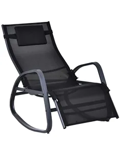 Outsunny Garden Rocking Chair with 5-Level Adjustable Backrest, Rocking Sun Lounger with Removeable Headrest Pillow, Footrest, A