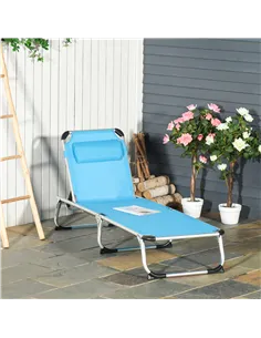 Outsunny Foldable Outdoor Sun Lounger, Reclining Lounge Chair Camping Bed Cot with Pillow 4-Level Adjustable Back Aluminium Fram 2