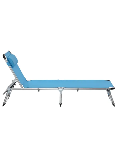 Outsunny Foldable Outdoor Sun Lounger, Reclining Lounge Chair Camping Bed Cot with Pillow 4-Level Adjustable Back Aluminium Fram
