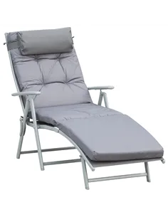 Outsunny Steel Frame Outdoor Garden Padded Sun Lounger w/ Pillow Grey