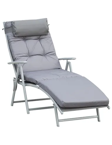 Outsunny Steel Frame Outdoor Garden Padded Sun Lounger w/ Pillow Grey