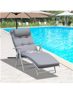 Outsunny Steel Frame Outdoor Garden Padded Sun Lounger w/ Pillow Grey 2