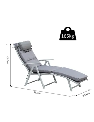 Outsunny Steel Frame Outdoor Garden Padded Sun Lounger w/ Pillow Grey