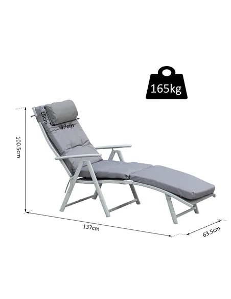 Outsunny Steel Frame Outdoor Garden Padded Sun Lounger w/ Pillow Grey