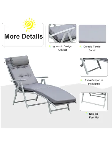 Outsunny Steel Frame Outdoor Garden Padded Sun Lounger w/ Pillow Grey