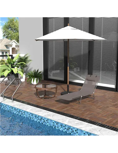 Outsunny Outdoor Foldable Sun Lounger, Adjustable Backrest Garden Recliner Sun Lounger Chair with Headrest Pillow, Coffee