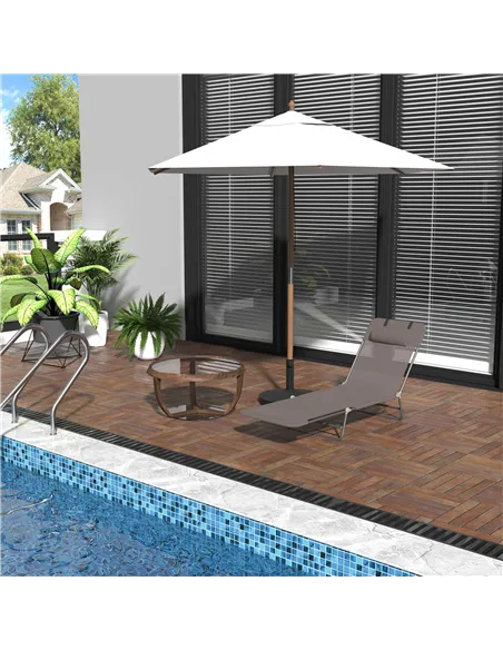 Outsunny Outdoor Foldable Sun Lounger, Adjustable Backrest Garden Recliner Sun Lounger Chair with Headrest Pillow, Coffee