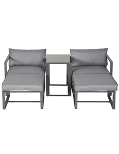 Outsunny 5 Piece Garden Aluminium Conversation Sofa Set Patio Furniture Set Outdoor 2 Sofas 2 Footstools End Table with Cushions