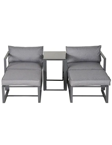 Outsunny 5 Piece Garden Aluminium Conversation Sofa Set Patio Furniture Set Outdoor 2 Sofas 2 Footstools End Table with Cushions